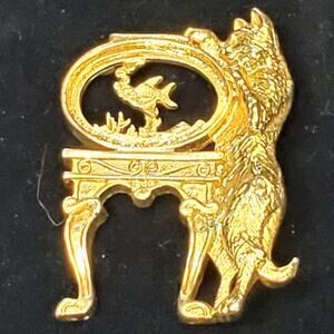 Vintage 1928 Cat And Fish Bowl Kitty Brooch Broken No Lucite or Pin 2"